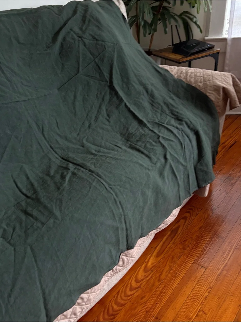 Caravane French Brand Selena Tablecloth washed 100% Linen Forest Green‎ 180x180